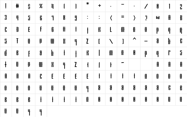 Cadallis Regular  glyph index