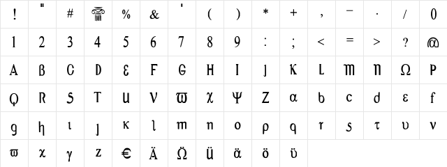 Greex Regular  glyph index