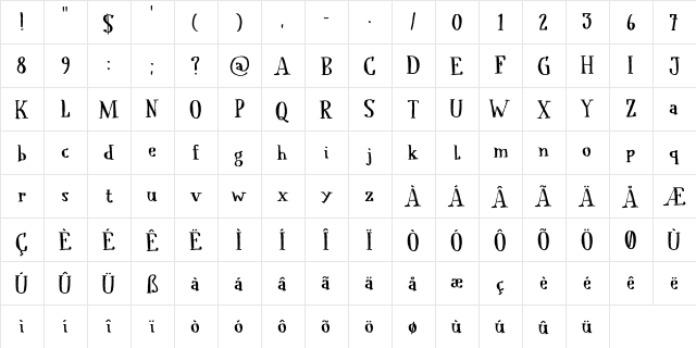 Cadora Woods DEMO Regular  glyph index