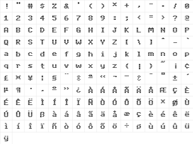 DotMatrix Regular  glyph index