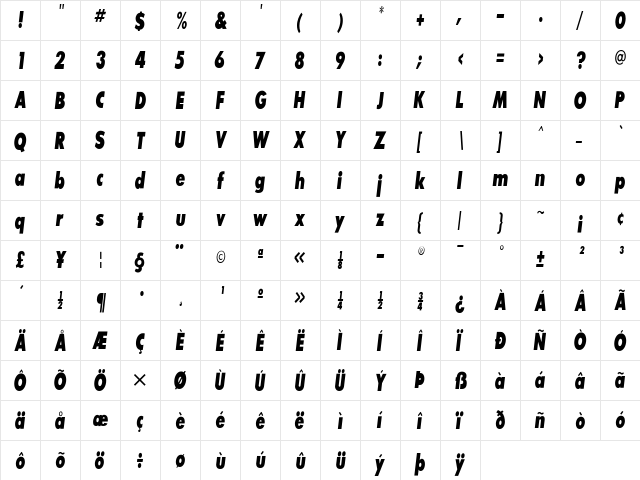 SansSerifExbFLFCond Regular  glyph index