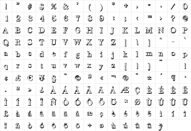 ChrisBeckerShadow Bold  glyph index