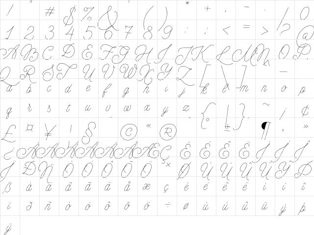 MADE Florence Script Regular  glyph index