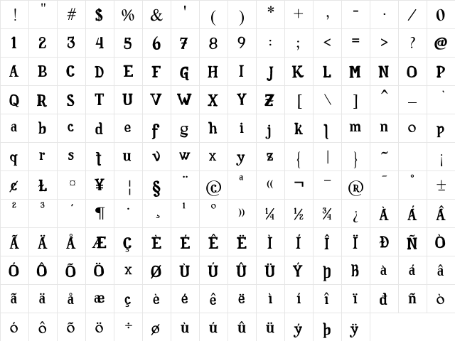 Fam Fuerte Regular  glyph index