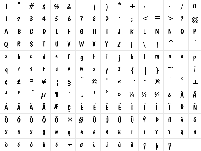 Dom Regular  glyph index