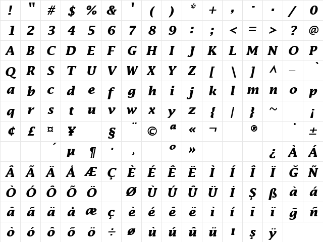 TR America Bold Italic  glyph index