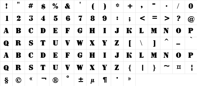 a_SignboardTitul Bold  glyph index