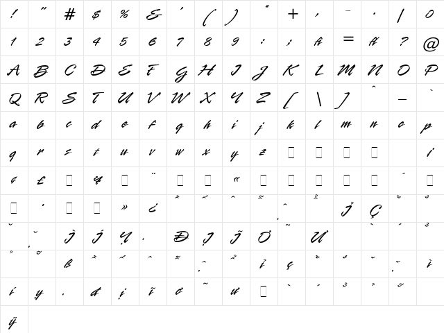 VNI-Nhe nhang Normal  glyph index