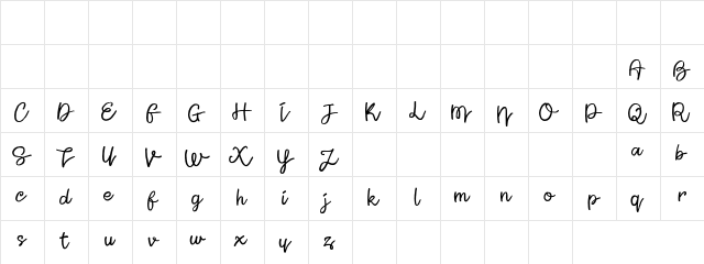 Krezna Regular  glyph index