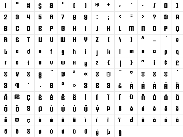 Armada Regular  glyph index