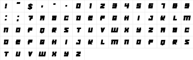 Kachusha Bold Italic  glyph index