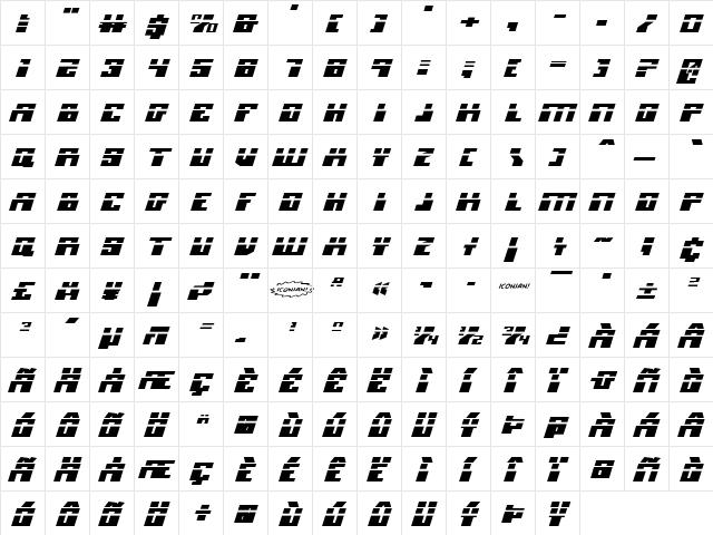 Micronian Expanded Laser Italic Expanded Italic  glyph index