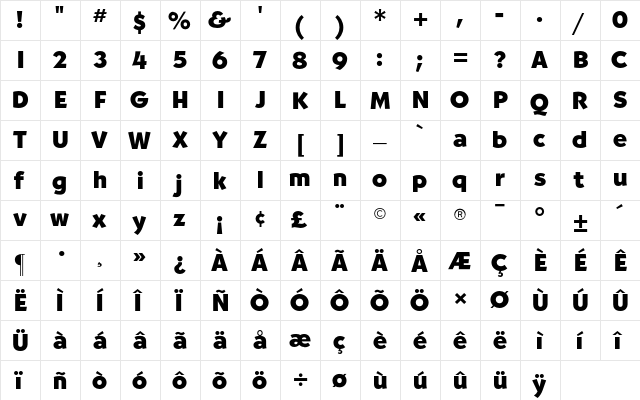 Bernhardt CG Bold Regular  glyph index