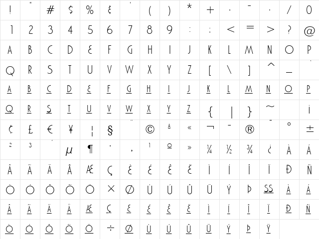 Marquisette BTN Lined Light Regular  glyph index