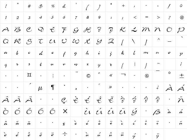 Jasmine Regular  glyph index