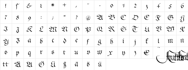 FrakturaFonteria Regular  glyph index