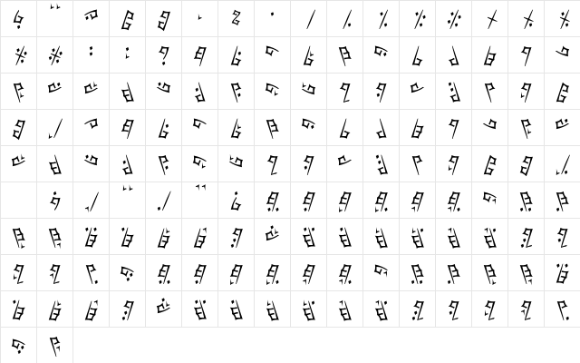 Drow Angular Regular  glyph index