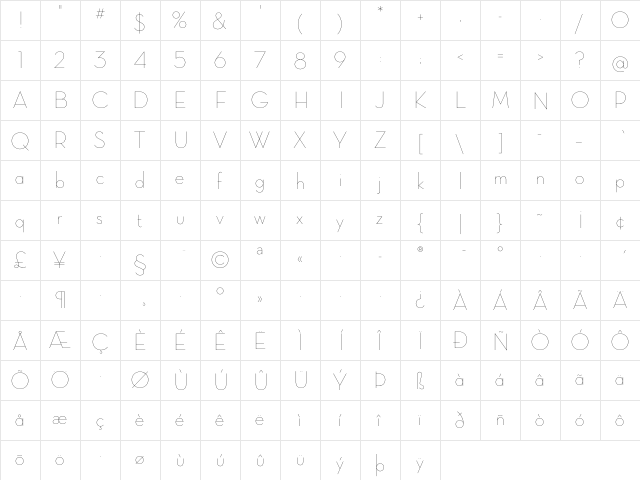 Neutra Display Thin Alt Regular  glyph index