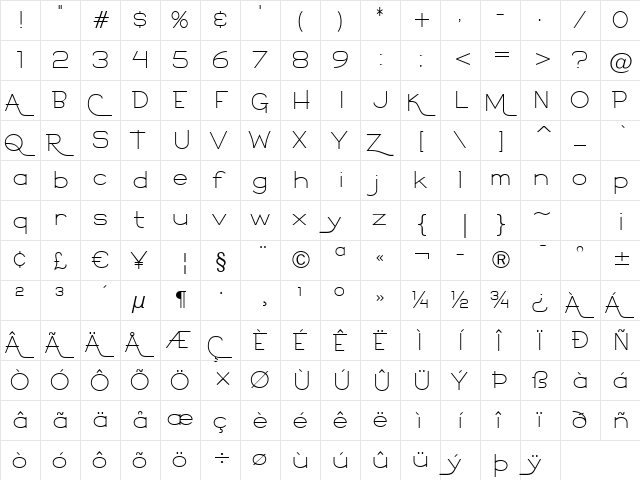 Calamity Teen BTN Lt Regular  glyph index