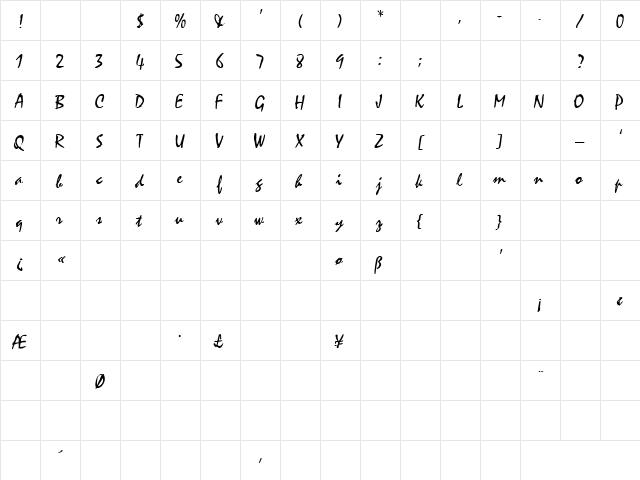 Comatose 2 Regular  glyph index