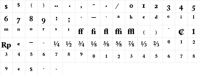 Caslon Book BE Bold Expert  glyph index