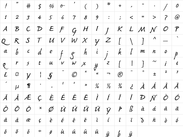 AIBouwsmaScript Regular  glyph index