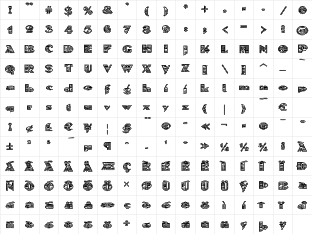 SkuareNot 'BongoWood' Regular  glyph index