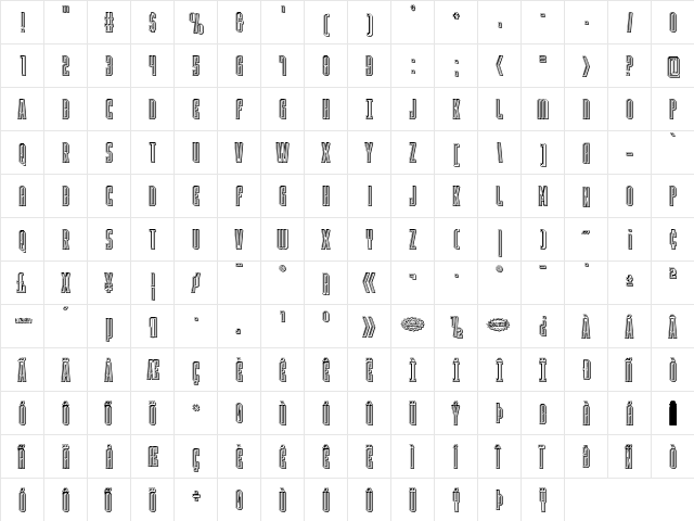 Y-Files Engraved Regular  glyph index