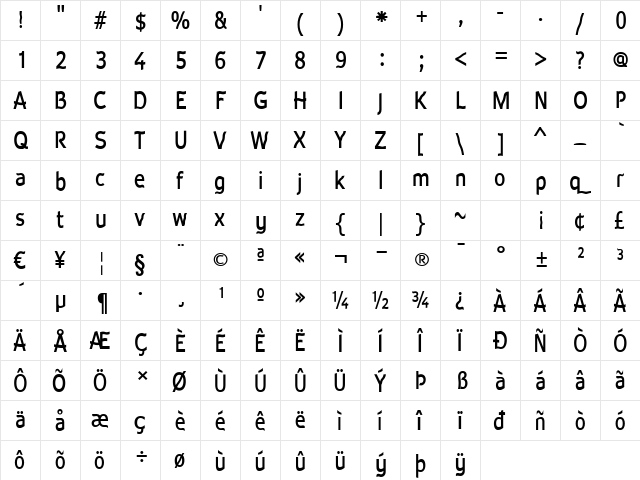 Waverley Bold Regular  glyph index