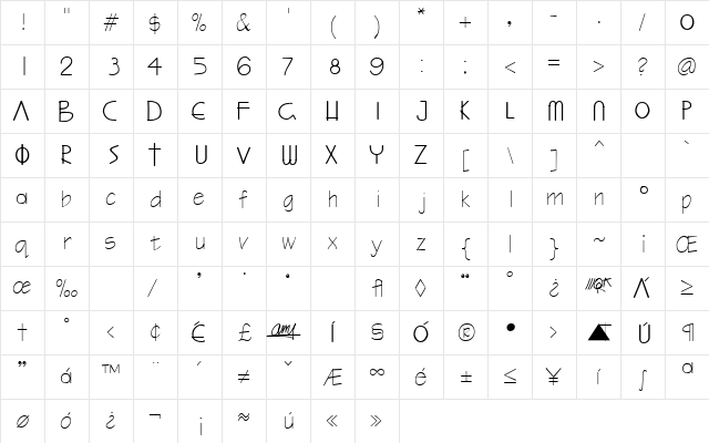 Benedictino Regular  glyph index
