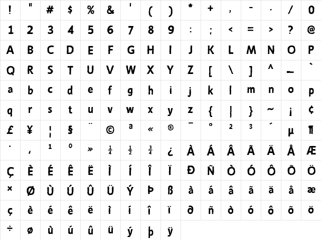 Emory Bold  glyph index