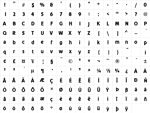 Conformity Regular  glyph index