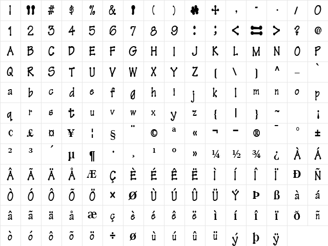 FeltPointNew35 Regular  glyph index
