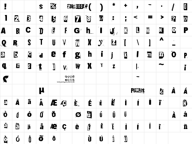 215000E Regular  glyph index