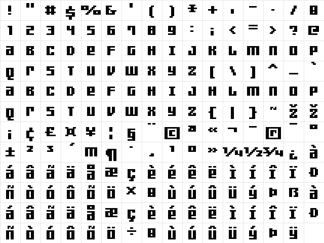 FFF Games Thin Bold Regular  glyph index