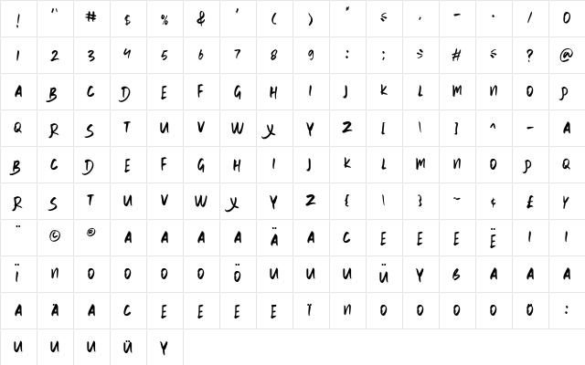 WILLDOM Regular  glyph index