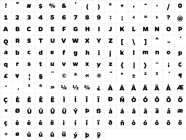 Gentona ExtraBold Regular  glyph index