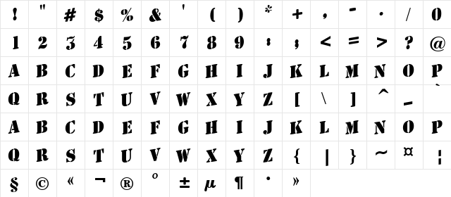 a_StamperUp Bold  glyph index