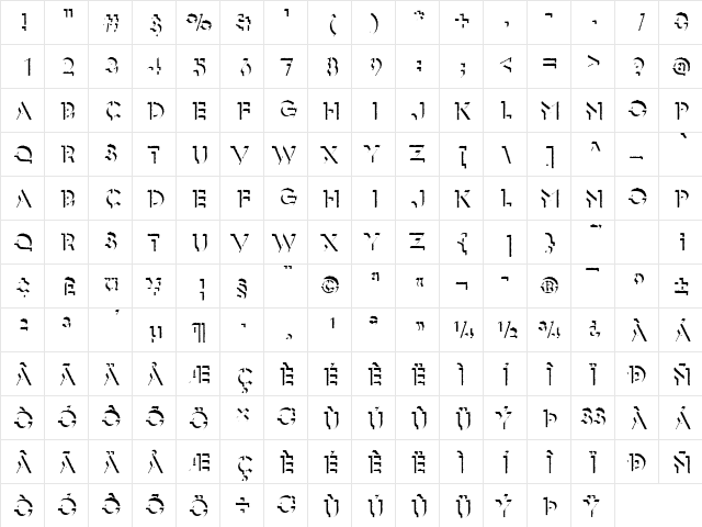 GlaserSteOnlShaD Regular  glyph index
