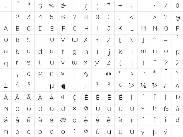 CPCompany Regular  glyph index