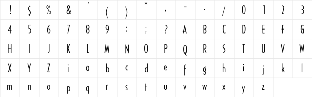 Electra Condensed Regular  glyph index