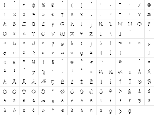 Dumbledor 3 Outline Regular  glyph index