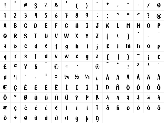 Fish Grill Regular  glyph index