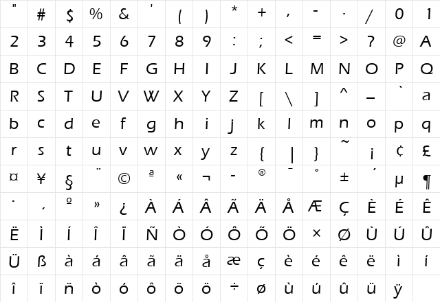 ErasITC Medium  glyph index