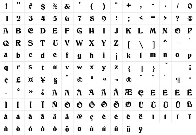 DolceDecoSSK Regular  glyph index