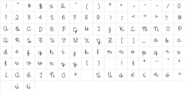 josemima Regular  glyph index