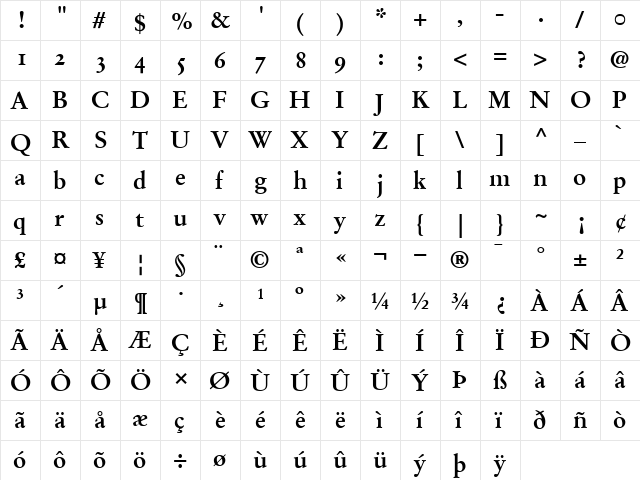 StempelGaramondOldstyleFigures Bold  glyph index