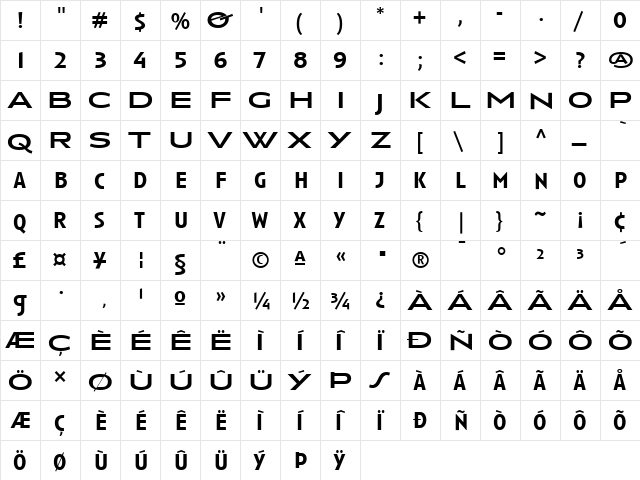 Anisette Medium Regular  glyph index