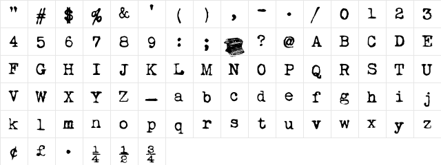 My Underwood Regular  glyph index