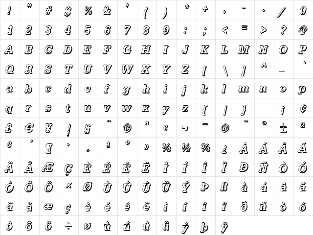 AstridBeckerShadowN-Medium Italic  glyph index